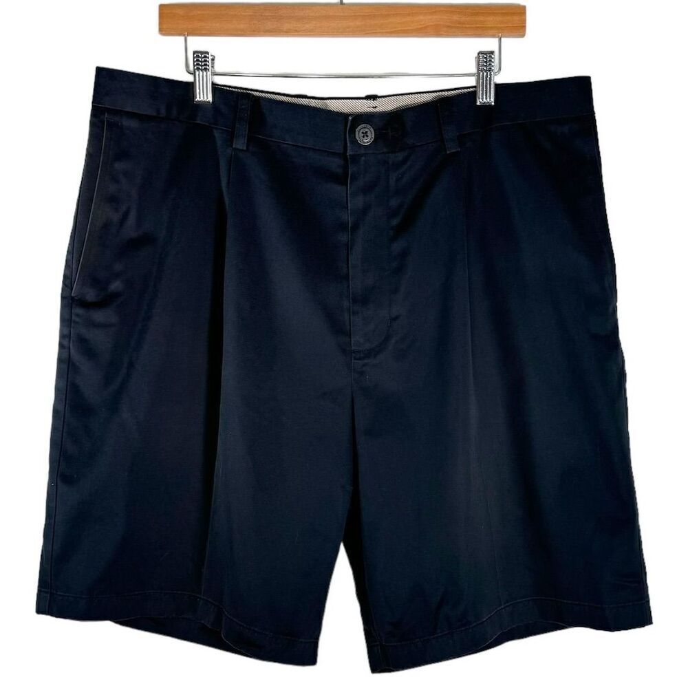 Ashworth Men's Pleated Front Chino Shorts Navy Blue Size 38W Casual Golf